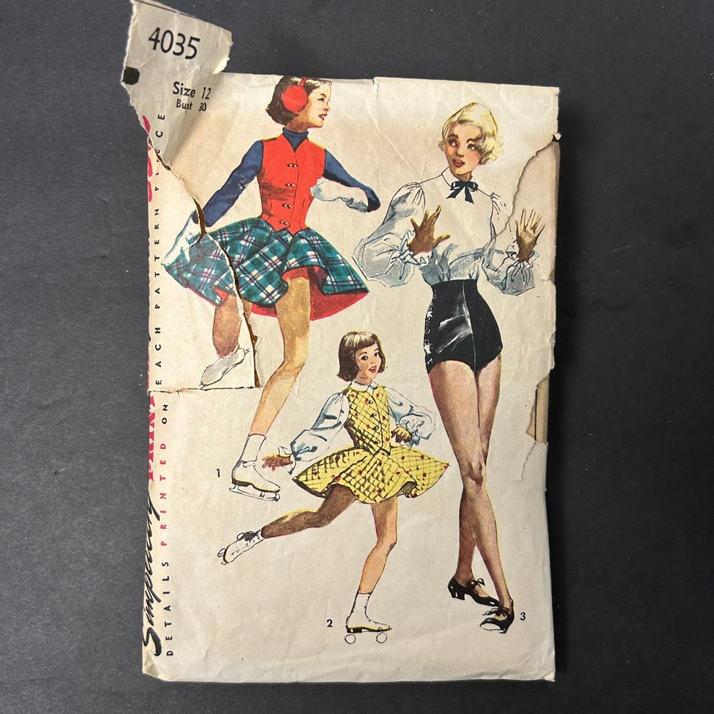 Vintage 50's Simplicity 4035 Sewing Pattern Girls 12 Dance Skirt Blouse Vest